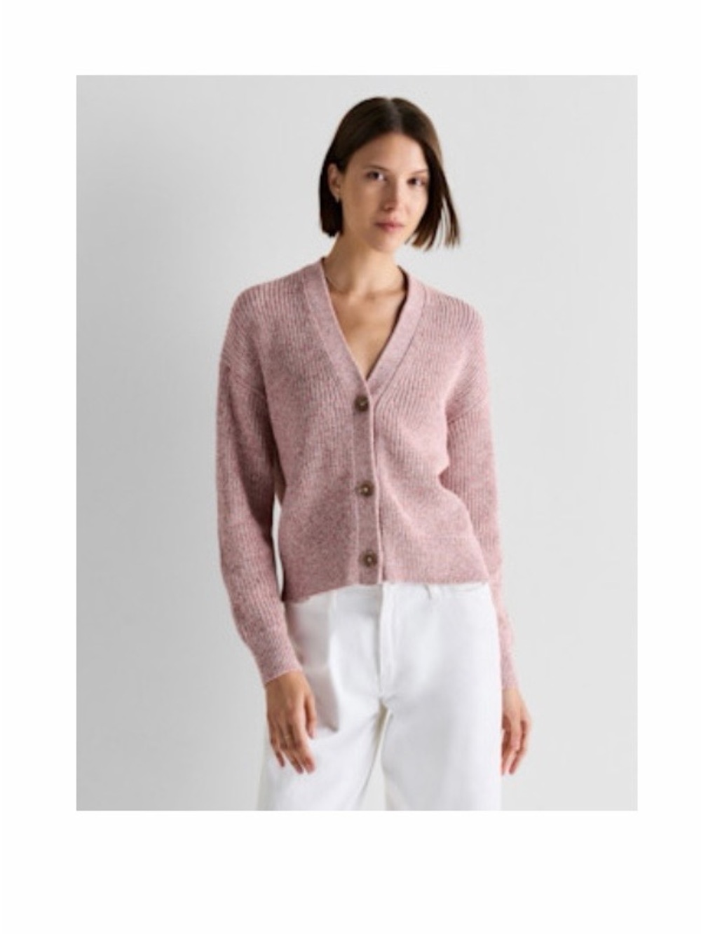Quince *Discontinued color* Dusty Pink V-Neck Button Cardigan